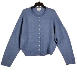Things Between Womens Blue Wool Blend Button Front Knit Cardigan Sweater Size L